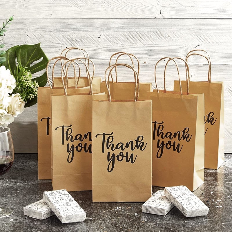 Sparkle and Bash Paper Thank You Bags - 9 x 5.3 x 3 In, Brown, Set of 100 with Handles for Party Favors & Wedding Favors - Image 3